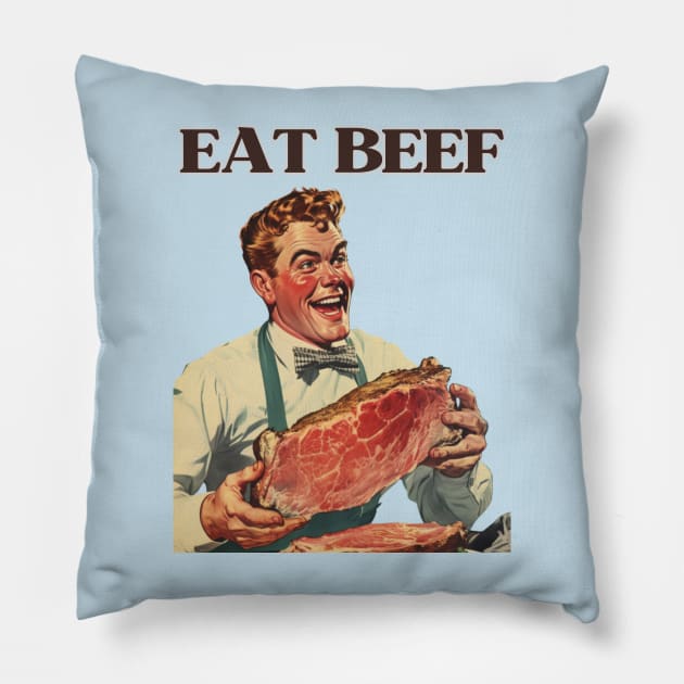 Deliciously Retro Eat Beef | Vintage Foodie Art Pillow by The Whimsical Homestead