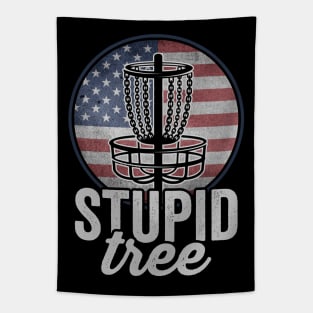 Stupid Tree Funny Disc Golf Player Saying USA Tapestry