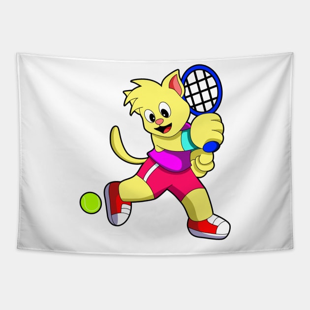 Cat at Tennis with Tennis racket & Tennis ball Tapestry by Markus Schnabel