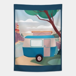 Vintage Caravan by the Sea Tapestry