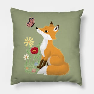 Fox and butterfly Pillow