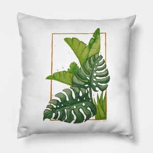 Handpainted Watercolour Monstera Banana Plant Leaves Floral Pattern Pillow