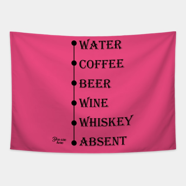 Water Coffee Beer Wine Whiskey Absent You Are Here Tapestry by trendybestgift