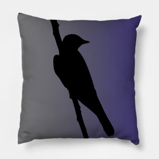 Mockingbird Silhouette on Steel Blue Pillow
