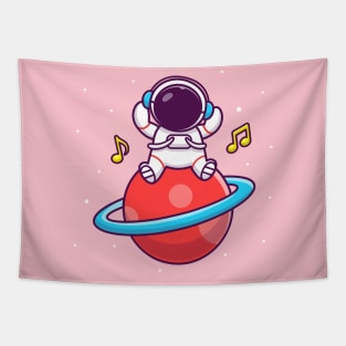 Cute Astronaut Listening Music On The Planet Tapestry