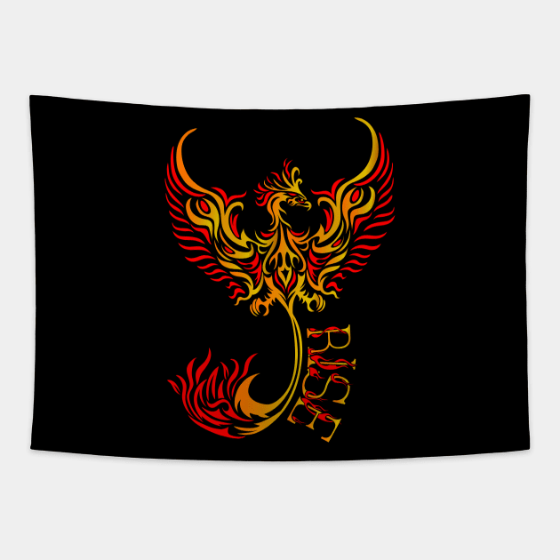 Rise up like a Phoenix from the ashes. Gold and Red Phoenix in a Tribal / Tattoo Art style Tapestry by Designs by Darrin