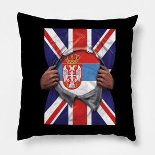 Serbia Flag Great Britain Flag Ripped - Gift for Serbian From Serbia Pillow