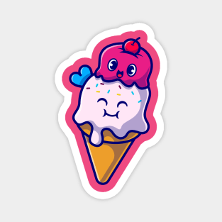 Happy Ice Cream Cone Cartoon Magnet