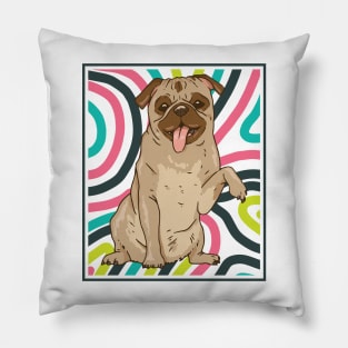 Cute and Colorful Portrait of a Pug Dog Pillow