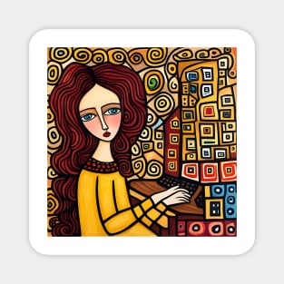 Young woman Typing Magnet