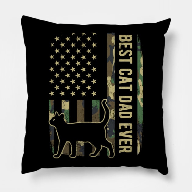 Best Cat Dad Camouflage American Flag Fathers Day Gift Pillow by HCMGift