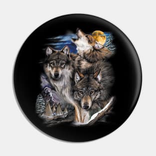 Howling Wolves in full moon Pin