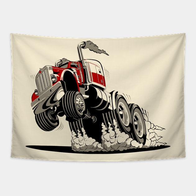 Cartoon semi truck Tapestry by Mechanik