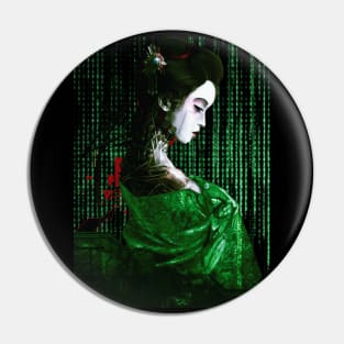 Cyborg Geisha Binary Code Matrix Pin