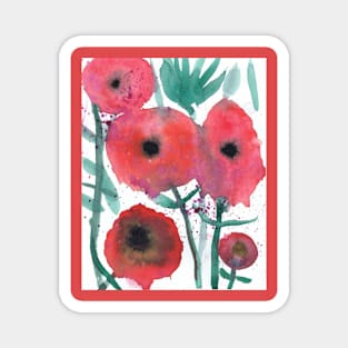 A Watercolor Painting of Poppy Flowers Magnet