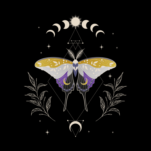 Nonbinary Luna Moth Celestial Cottagecore LGBT Pride Flag by Psitta