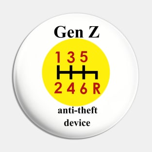 Gen Z anti-theft device in red, yellow, and black Pin