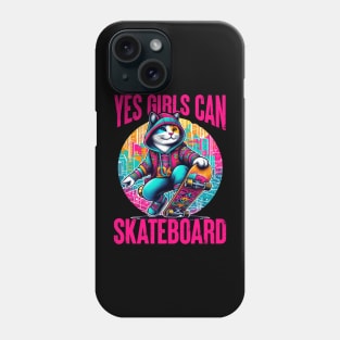 Yes Girls Can Skateboard - Cute Skateboarder Skater Cat Phone Case