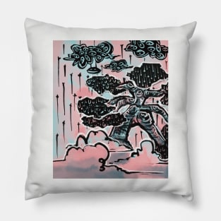 Enchanted Oak Aesthetic Tree Art - eyes in the clouds rain in the leaves Pillow