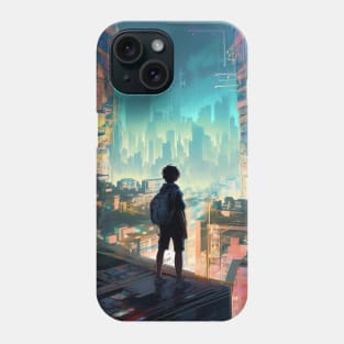 lost boy in a cyber neon cityscape Phone Case