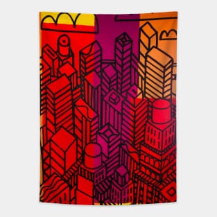 Red Cityscape Tapestry