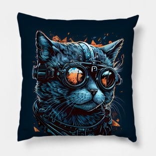 Blue steampunk cat drawn Pillow