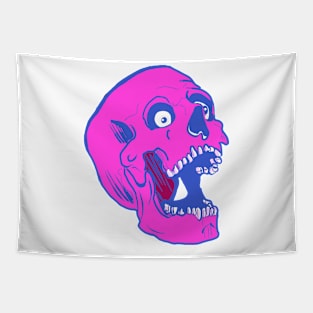 Halloween Zombie skull in blue and pink Tapestry