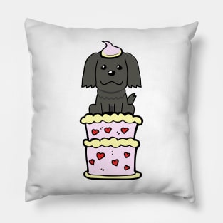 Happy black dog Jumping out of a cake Pillow