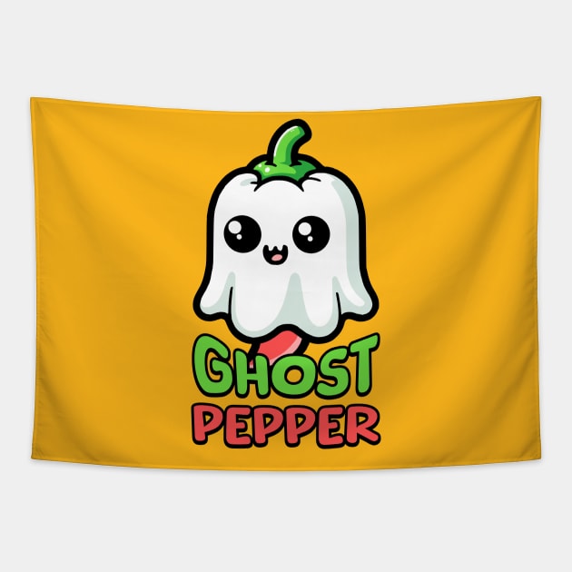 Ghost Pepper! Cute Spooky Hot Pepper Pun Tapestry by Cute And Punny