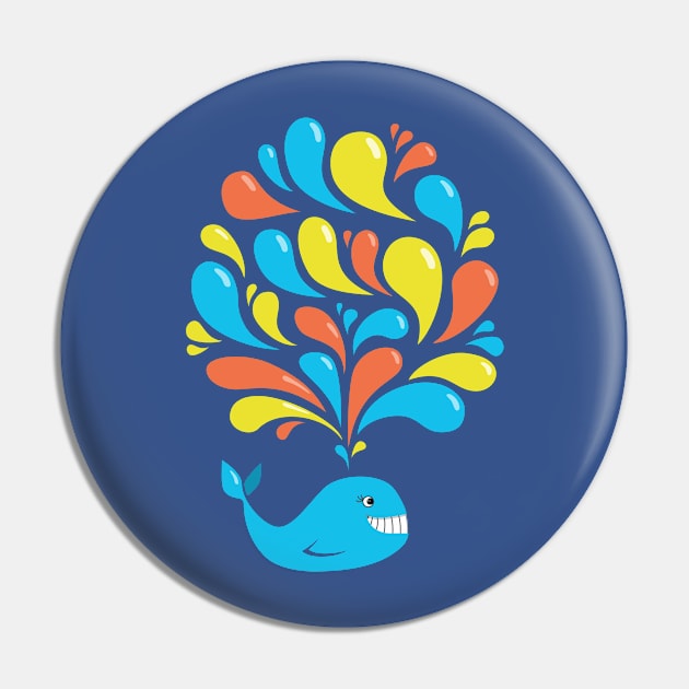 Colorful Splash Happy Cartoon Whale Pin by Boriana Giormova