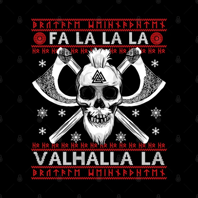 FA LA LA LA - VALHALLA LA Ugly Christmas Sweater Viking Valknut Axe Gift Design by Frontoni