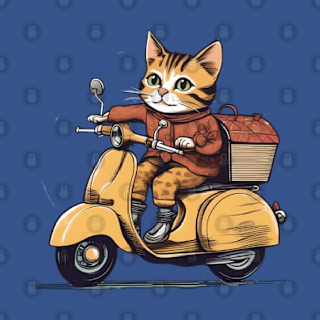 Cat Riding a Motor Scooter by Desert Owl Designs