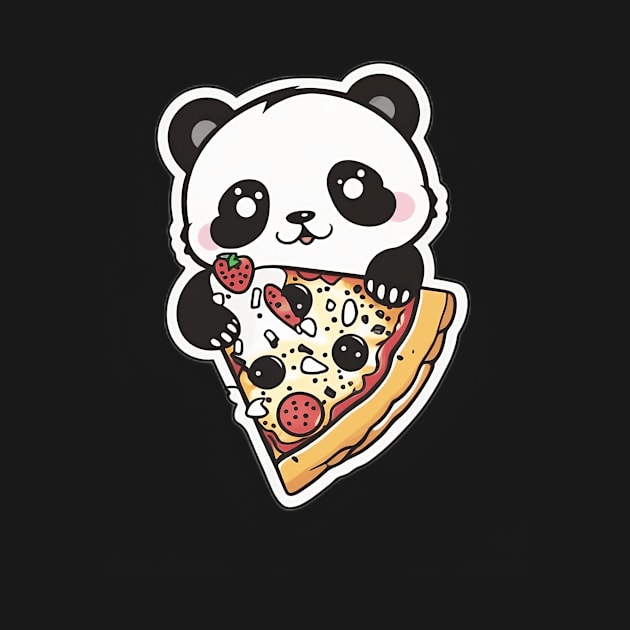 Cute Cartoon Panda Eating Pizza Funny Kawaii by kiddo200