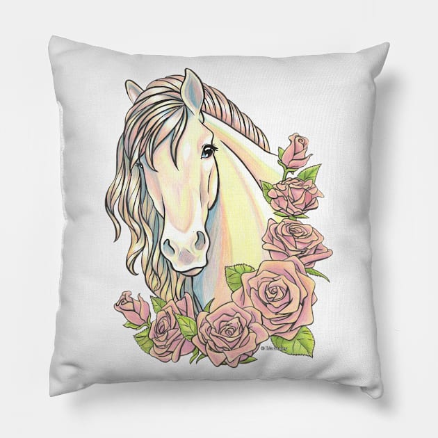 Pearl Horse with Pink Roses Pillow by lizstaley