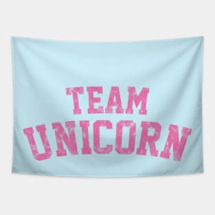 Team Unicorn in Distressed Pink Athletic Text Tapestry