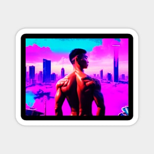 Shirtless Thai Man Overlooking Bangkok 4 Magnet