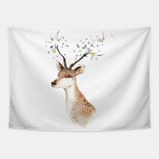 Deer Portrait with Flowers Tapestry