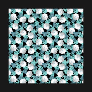 Moonflowers - turquoise on black T-Shirt