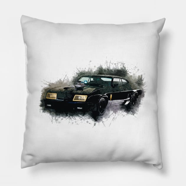 Classic Hot Rod Black Muscle Car Vintage style illustration art for the Road Lovers Pillow by Naumovski