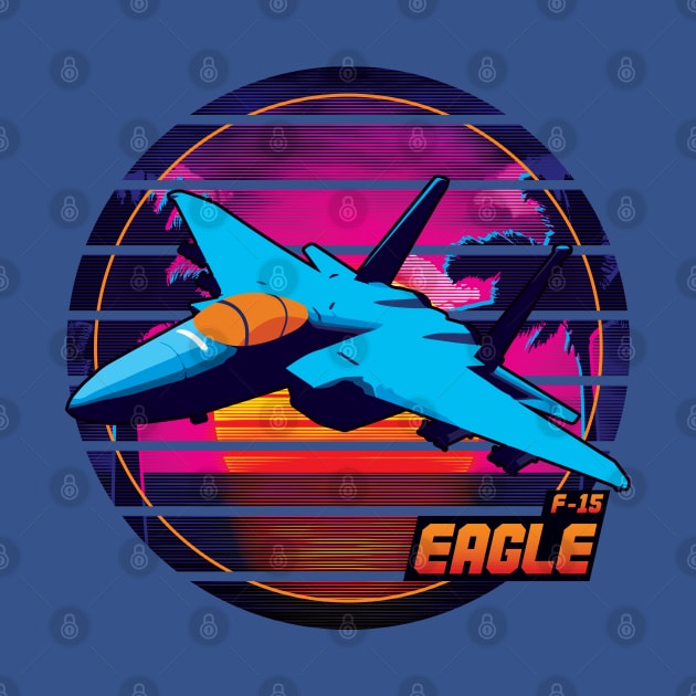 Neon Retro F-15 Eagle by patrickkingart