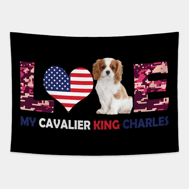 Love my Cavalier King  Charles  Patriotic American Flag Tapestry by vip.pro123