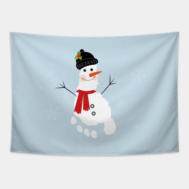 Snowman with baby foot print Tapestry by GULSENGUNEL