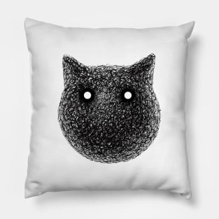 Cat Face Round Black and White Grungy and Scribble Style Hand Drawn Illustration Pillow