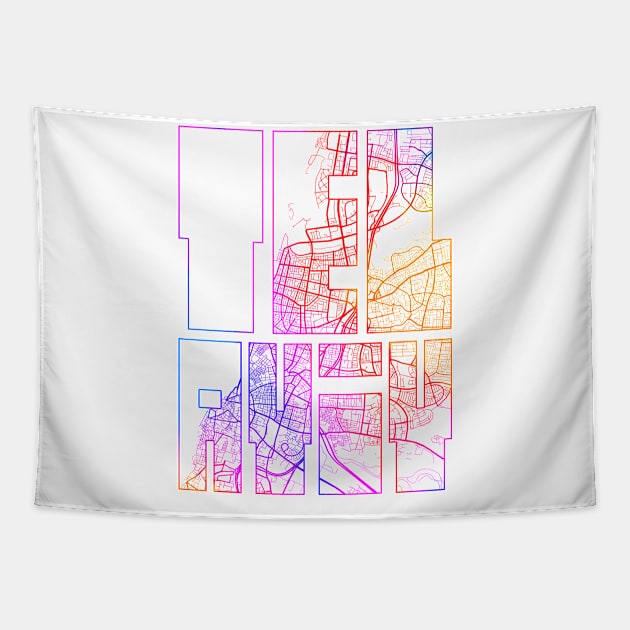 Tel Aviv, Israel City Map Typography - Colorful Tapestry by deMAP Studio