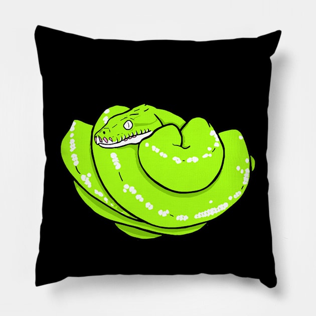 Green Tree Python Snake Pillow by margarettamcbroome