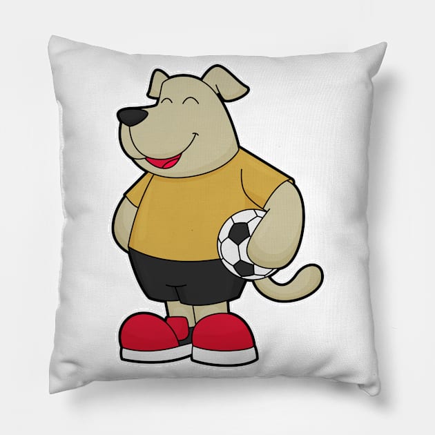 Dog as Soccer player with Soccer ball Pillow by Markus Schnabel