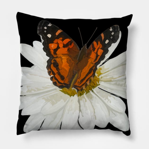 Monarch Buttefly White Daisy Flower Pillow by Manzo Carey