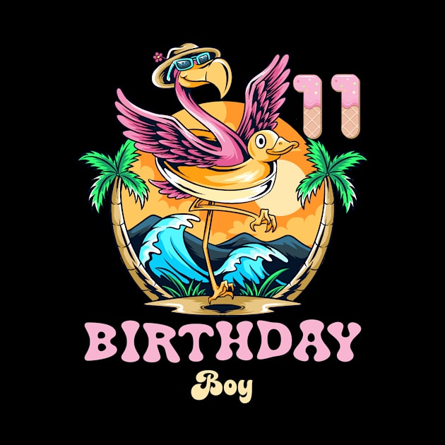 Cute Flamingo 11th Birthday Boy by Kokomo