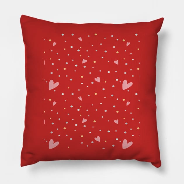 Cute Red and White Heart Polka Dot Pattern Pillow by Ras-man93