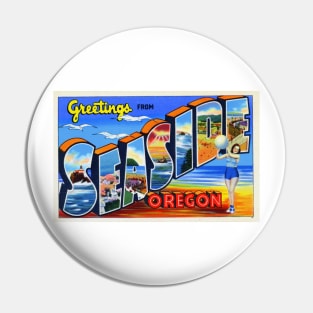 Greetings from Seaside, Oregon - Vintage Large Letter Postcard Pin